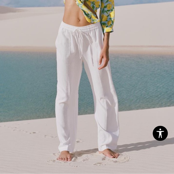 ZARA linen blend straight pants new with tags medium - Picture 3 of 3